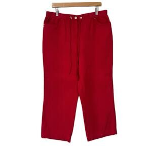 JM Collection Linen Blend Pants Woman L Pockets Red Wide Leg Resort Vacation